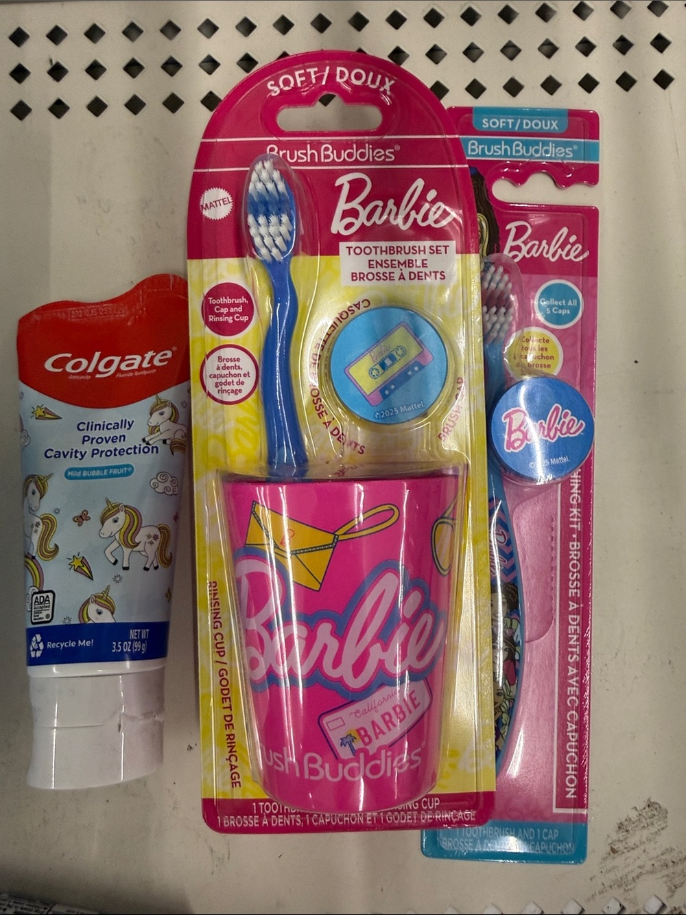 Barbie Kids Toothbrush Set with Pink Cup and Blue Toothbrush
